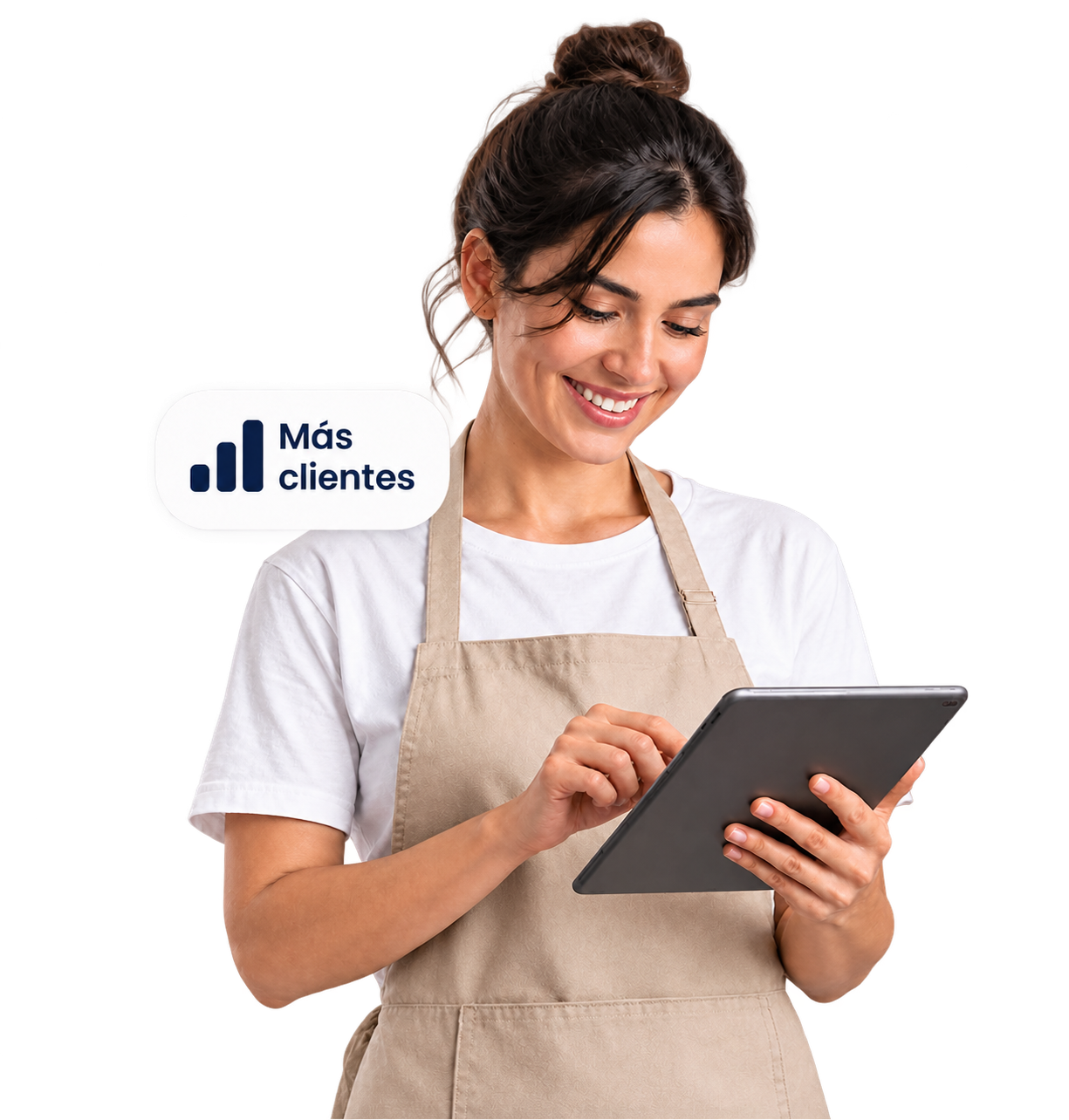 Emprendedora usando una tablet para recibir mas clientes con Conexa